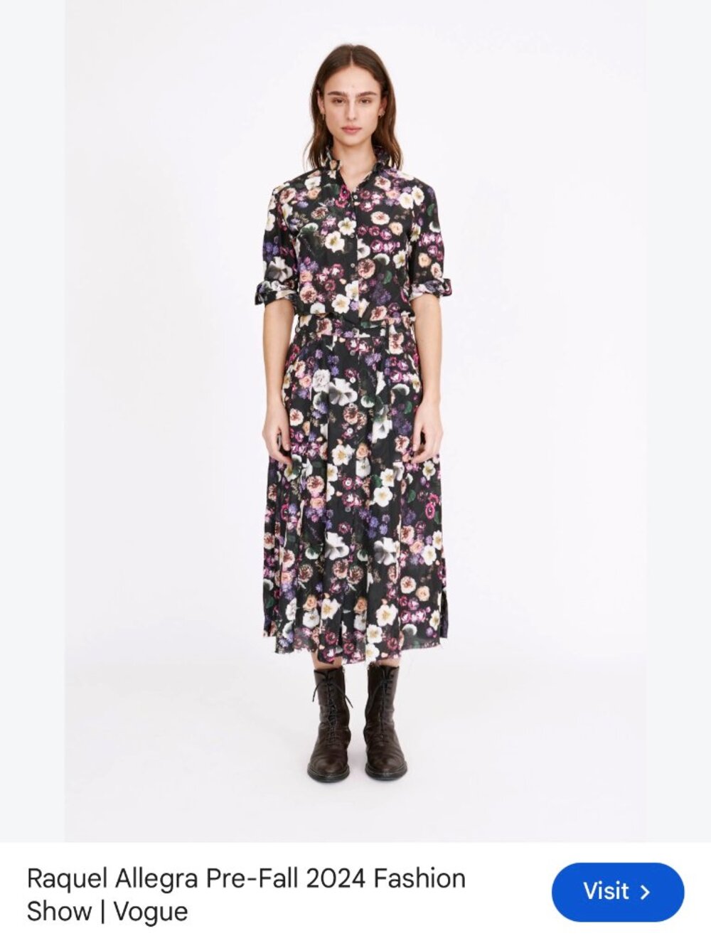 NEW RAQUEL ALLEGRA DARK FLORAL 2-PIECE BLOUSE MIDI SKIRT SET S AS SEEN IN VOGUE